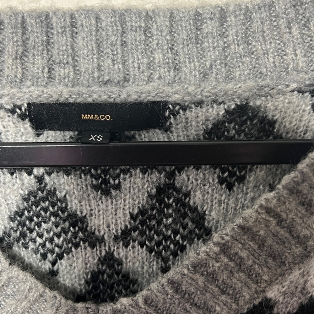 MM & CO. v neck Sweater XS checkered wool blend knit oversized fall preppy - Picture 5 of 7